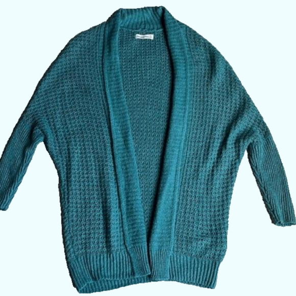 Oversized Cardigan Waffle Knit Teal Open Front Abercrombie & Fitch Cardigan - Picture 3 of 12